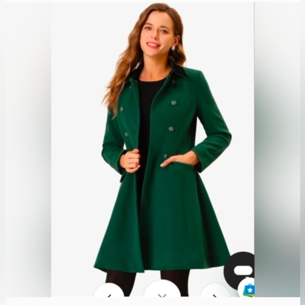 Allegra K Winter Double Breasted Vintage A-line Flare Long Coat  Green
